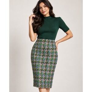 Patsy Seddon Phase Eight England Wool Tweed Pencil Skirt Multi-Color Size 10 UK